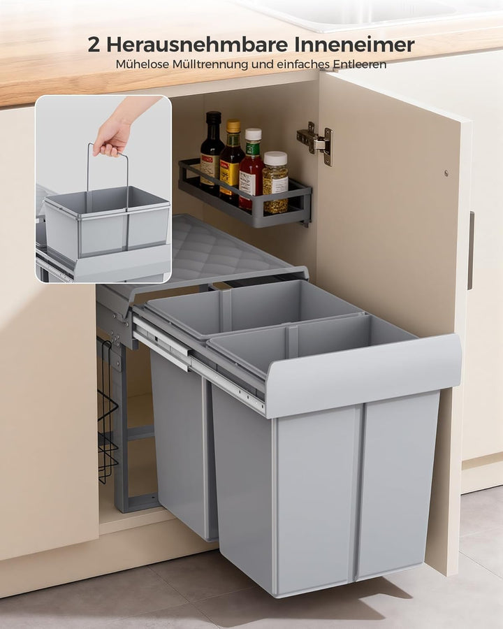 lovewind Abfallsammler Tandem, 2×20L, Mülleimer küche, Mülltrennsystem für Unterschrank，Stahlrahmen,