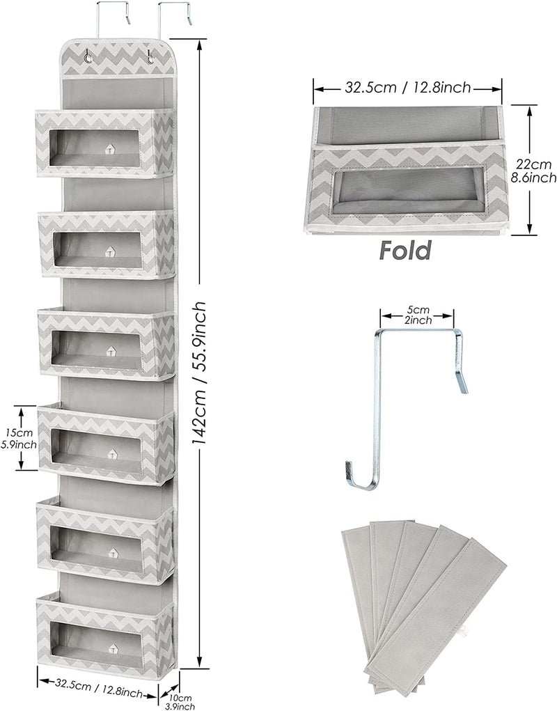 Hängeorganizer mit 6 Durchsichtigen Taschen, Hängeaufbewahrung mit 2 Haken, Hängeregal Schrankorgani