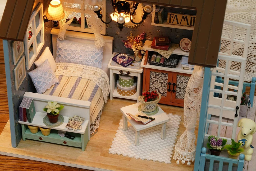 CUTEROOM DIY Puppenhaus aus Holz, Handcraft, Miniatur Kit-Salon, Modell und Möbel, Zeigen Fotos und