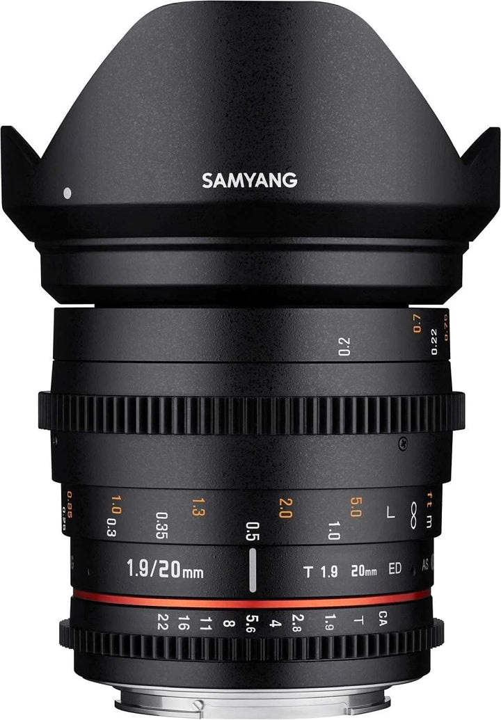 SAMYANG 13020T1.9CM 20mm T1.9 VDSLR ED AS UMC Objektiv für Anschluss Canon M schwarz, Canon M