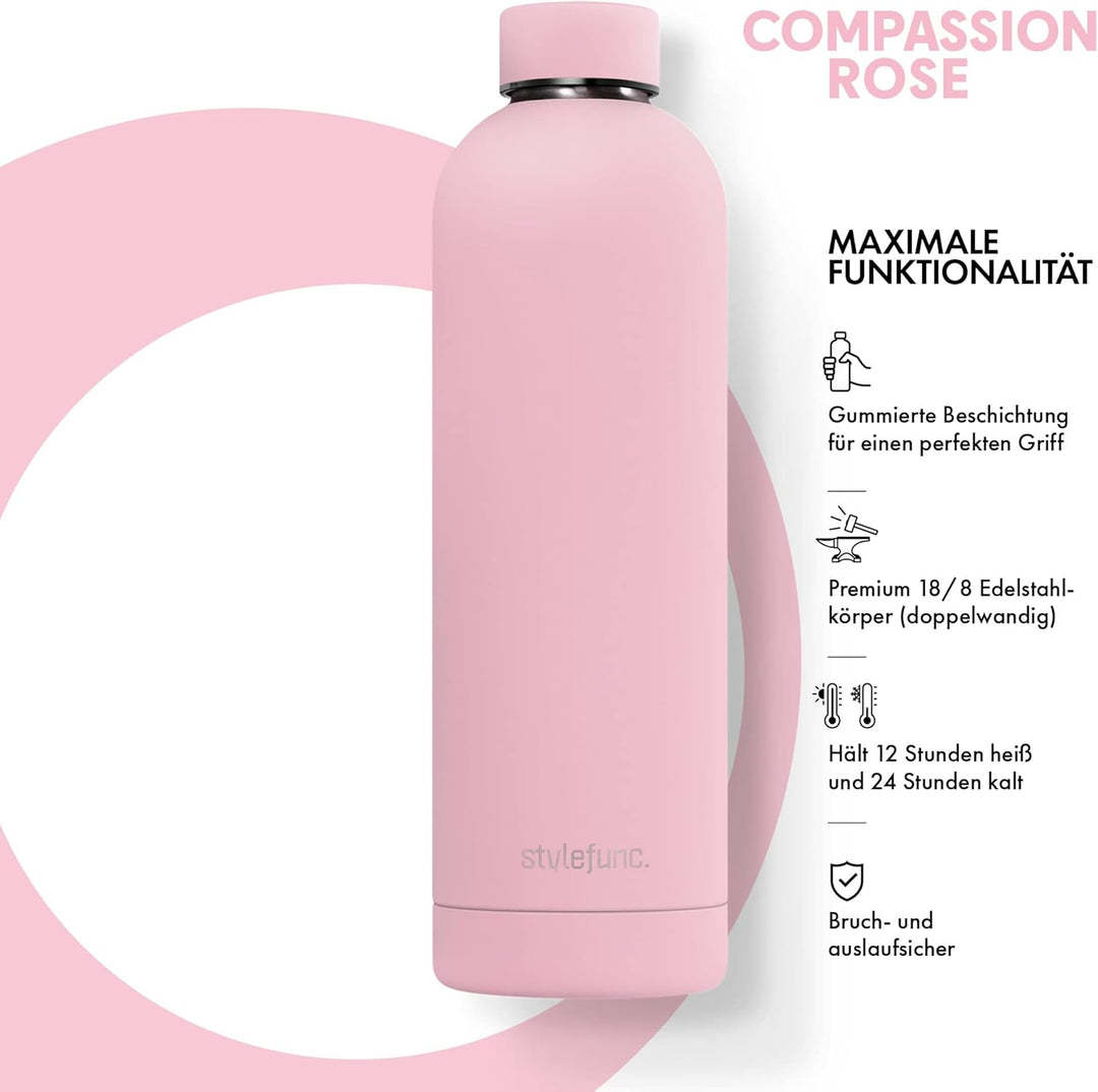stylefunc.® Edelstahl Trinkflasche "pure" | 500ml 750ml & 1l auslaufsichere Thermosflasche | Kohlens