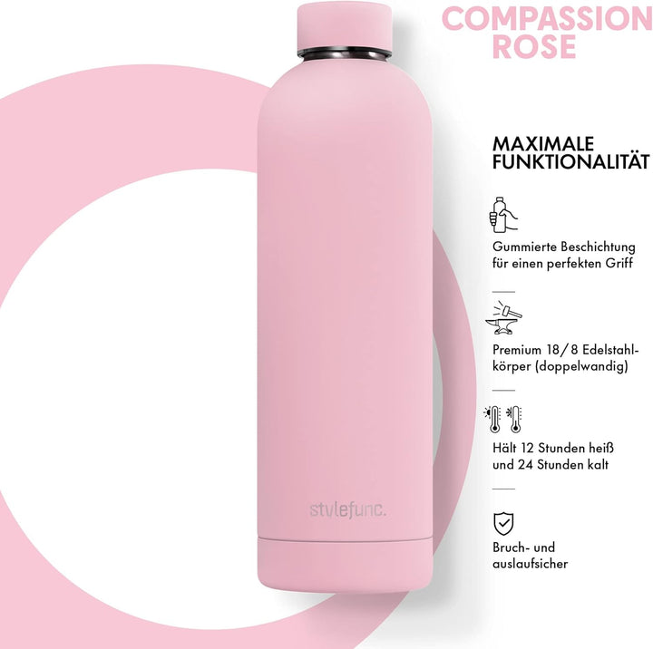 stylefunc.® Edelstahl Trinkflasche "pure" | 500ml 750ml & 1l auslaufsichere Thermosflasche | Kohlens