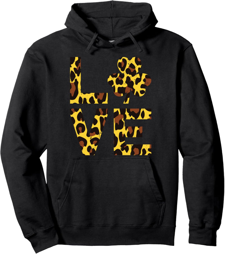 Leopard Print Love Shamrock St Patricks Day Girls Women Gift Pullover Hoodie