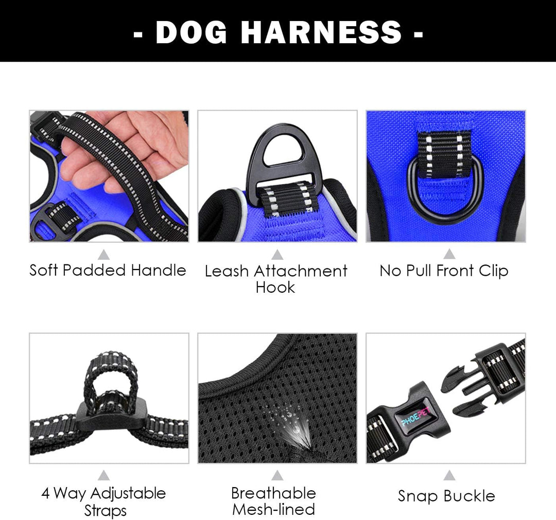 PHOEPET Anti-Zieh-Hundegeschirr, reflektierend, verstellbar, mit Clip an der Vorderseite, Weste mit