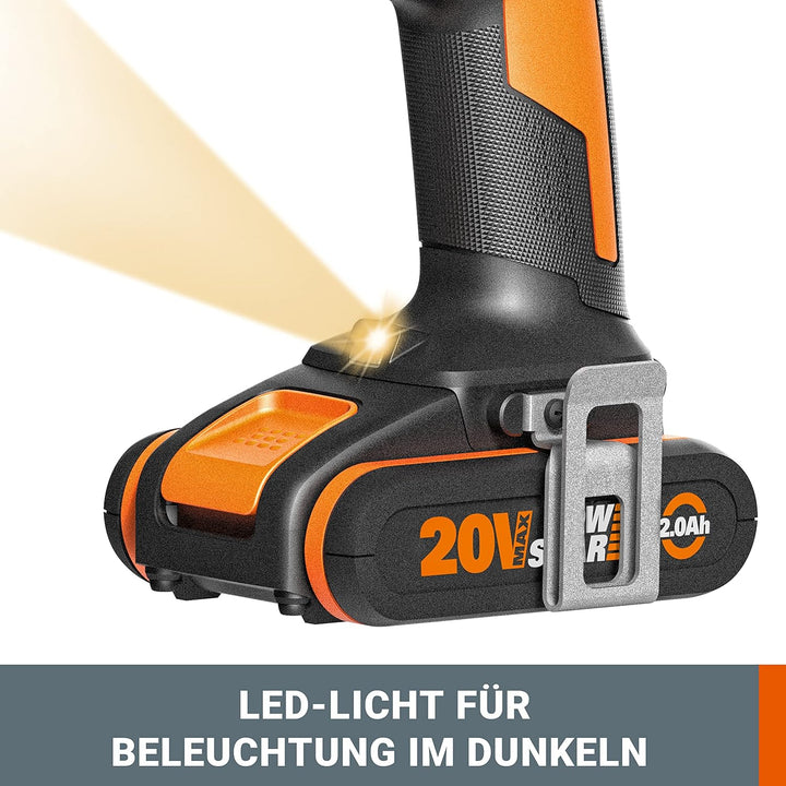 WORX WX370.1 Akku Schlagbohrschrauber 20V - 50Nm, 2-Gang-Getriebe & LED-Licht - zum Schrauben, Bohre