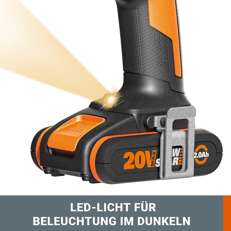 WORX WX370.9 Akku Schlagbohrschrauber 20V - 50Nm, 2-Gang-Getriebe & LED-Licht - zum Schrauben, Bohre