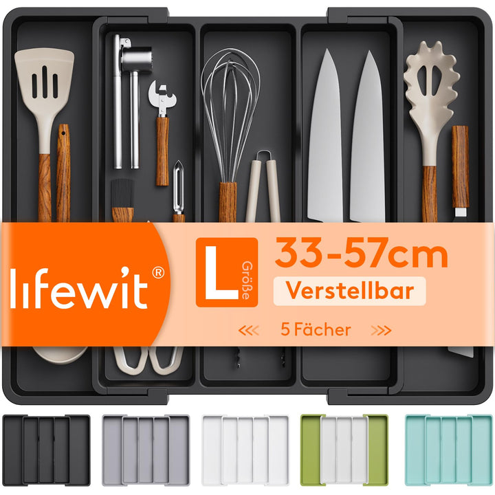 Lifewit Besteckkasten für Schubladen, erweiterbarer grosser Besteckkasten für die Küche, verstellbar
