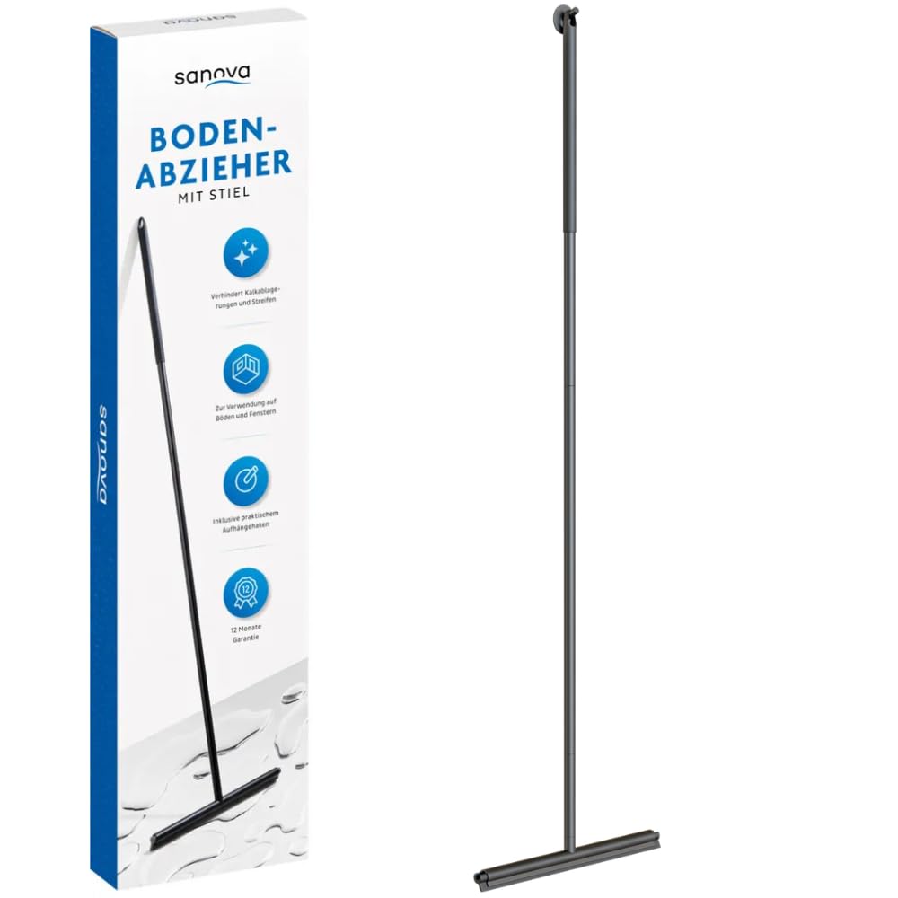 Sanova Luxus Silikon Abzieher Boden &amp; Duschabzieher Schwarz - 136 x 40 cm - Fliesen &amp; Duschwand Abzi