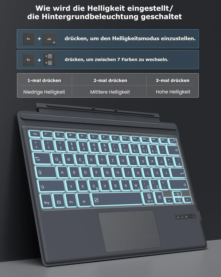 MoKo Deutsch Tastatur Kompatibel mit Microsoft Surface Pro 7 Plus/Pro 7/Pro 6/Pro 5/Pro 4/Pro 3, QWE
