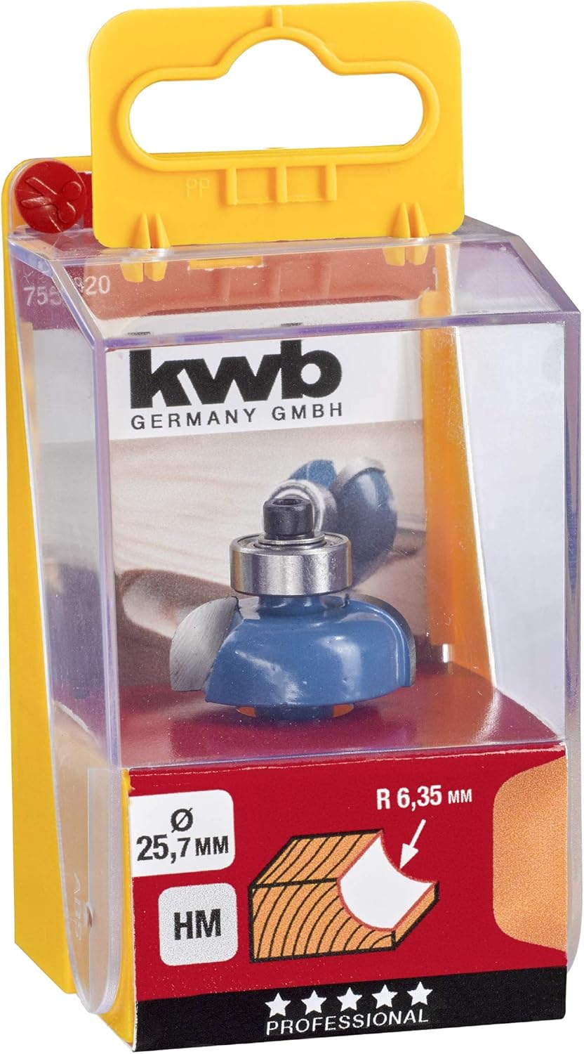 kwb Hohlkehlfräser Ø 25,7 mm, hartmetallbestückt mit Anlaufkugellager, präzisem Spannschaft und opti