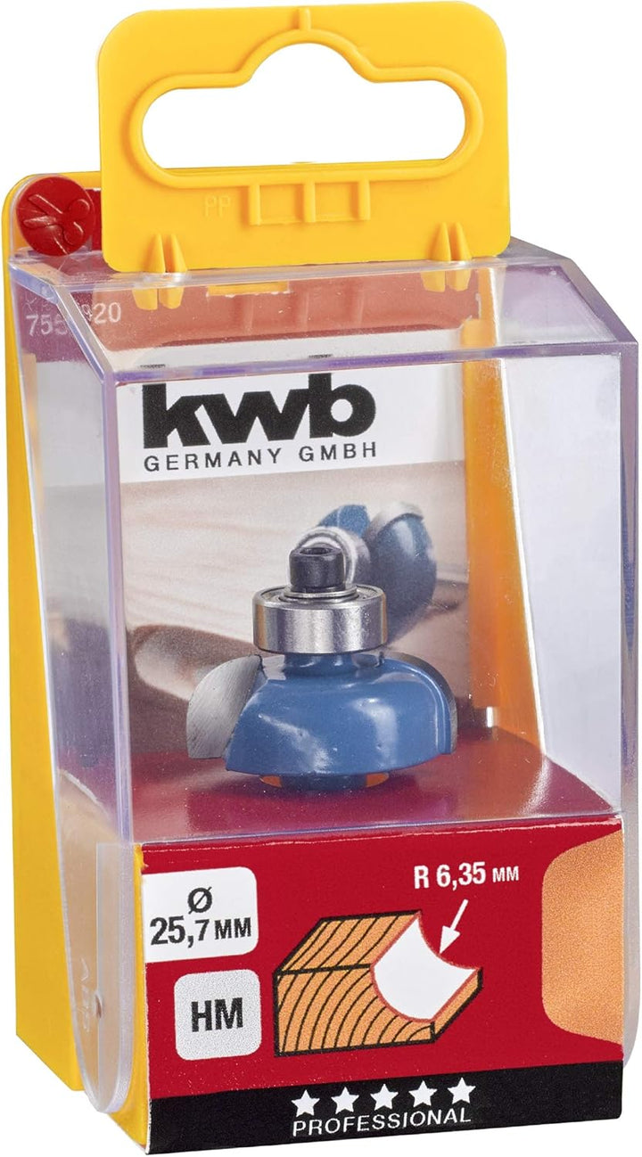 kwb Hohlkehlfräser Ø 25,7 mm, hartmetallbestückt mit Anlaufkugellager, präzisem Spannschaft und opti