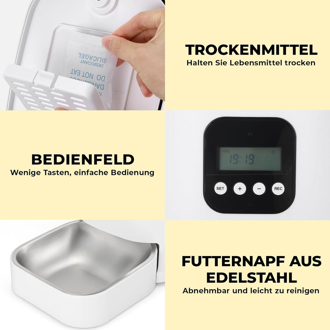 Futterautomat Katze & Hund, 6L Katzenfutter Automat, Automatischer Futterspender mit Futternapf aus
