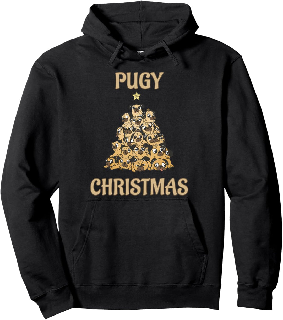Pugy Christmas Weihnachtsbaum mit Möpsen Besitzer Mops Pullover Hoodie