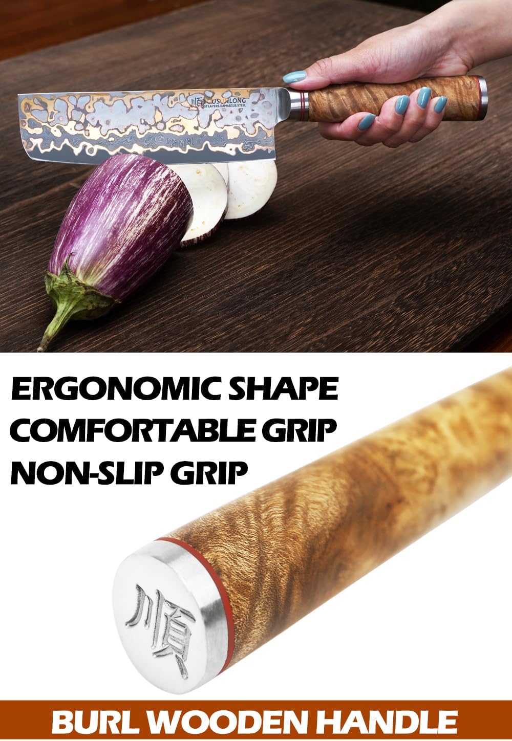 YOUSUNLONG Nakiri Messer asiatische Gemüsemesser 175mm - Ultra Sharp -japanische handgefertigte Kupf