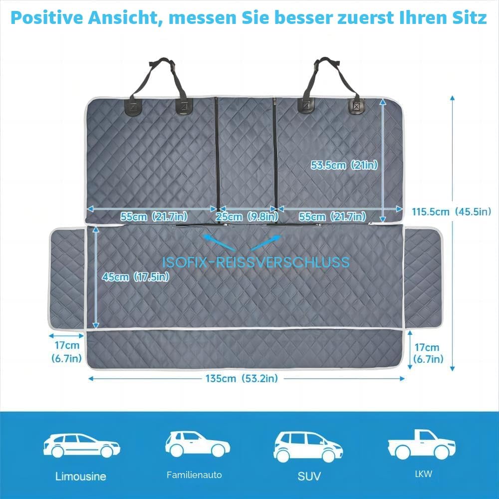 ANOSOSPECIAL Grauer Hunde-Autositzbezug für Rücksitz, Haustierfreundlich und wasserdicht, universell
