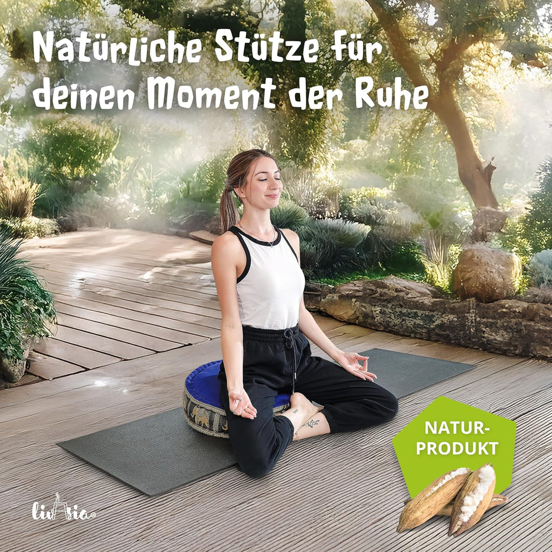 livasia Meditationskissen mit Thaiseide, Yogakissen mit Kapok, Pouf, Bodenkissen für Yoga und Zen Me