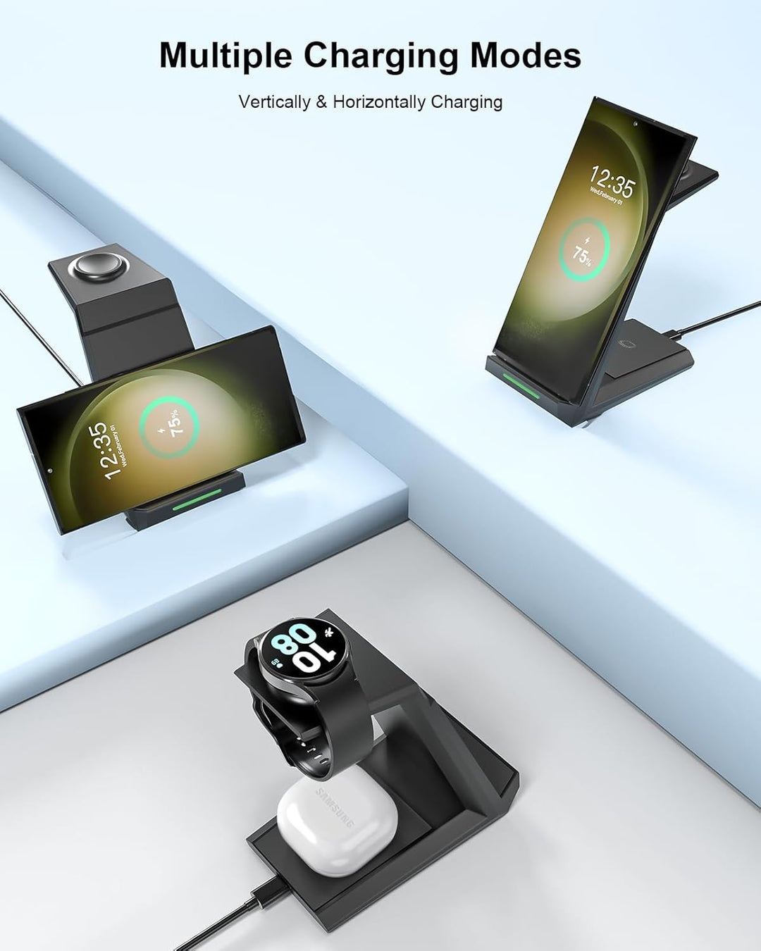 NANAMI Induktive Ladestation für Samsung Wireless Charger 3 in 1 Ladestation Kompatibel für Galaxy W