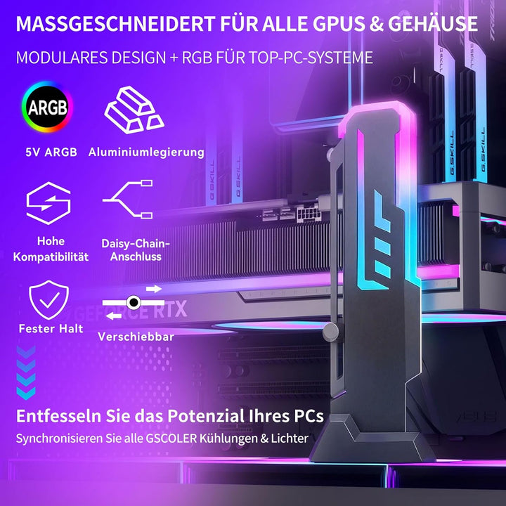 X7 ARGB Grafikkarten-Halterung, 5V-3-Pin, 60–163 mm, Schwarz, Schwarz