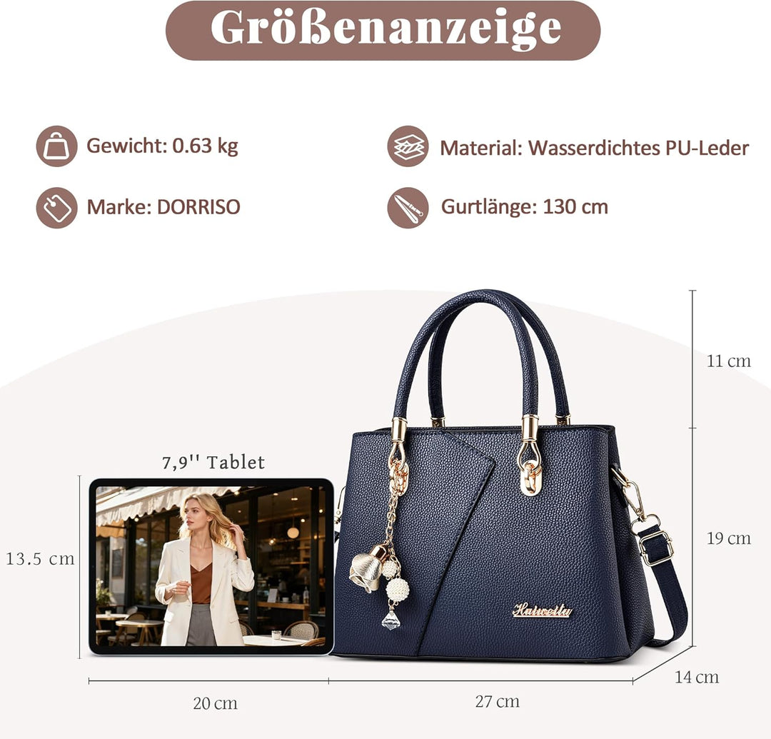 DORRISO Mode Handtasche Damen Elegant Tote Tasche mit Schickem Blumenanhänger Henkeltasche für Einka