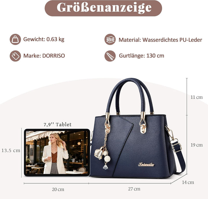 DORRISO Mode Handtasche Damen Elegant Tote Tasche mit Schickem Blumenanhänger Henkeltasche für Einka