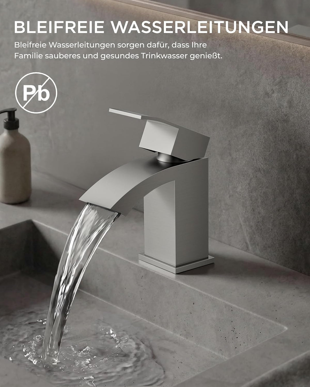 FORIOUS Wasserhahn Bad mit Ablaufgarnitur, Wasserfall Waschtischarmatur mit Auslauf Höhe 60 mm, Misc