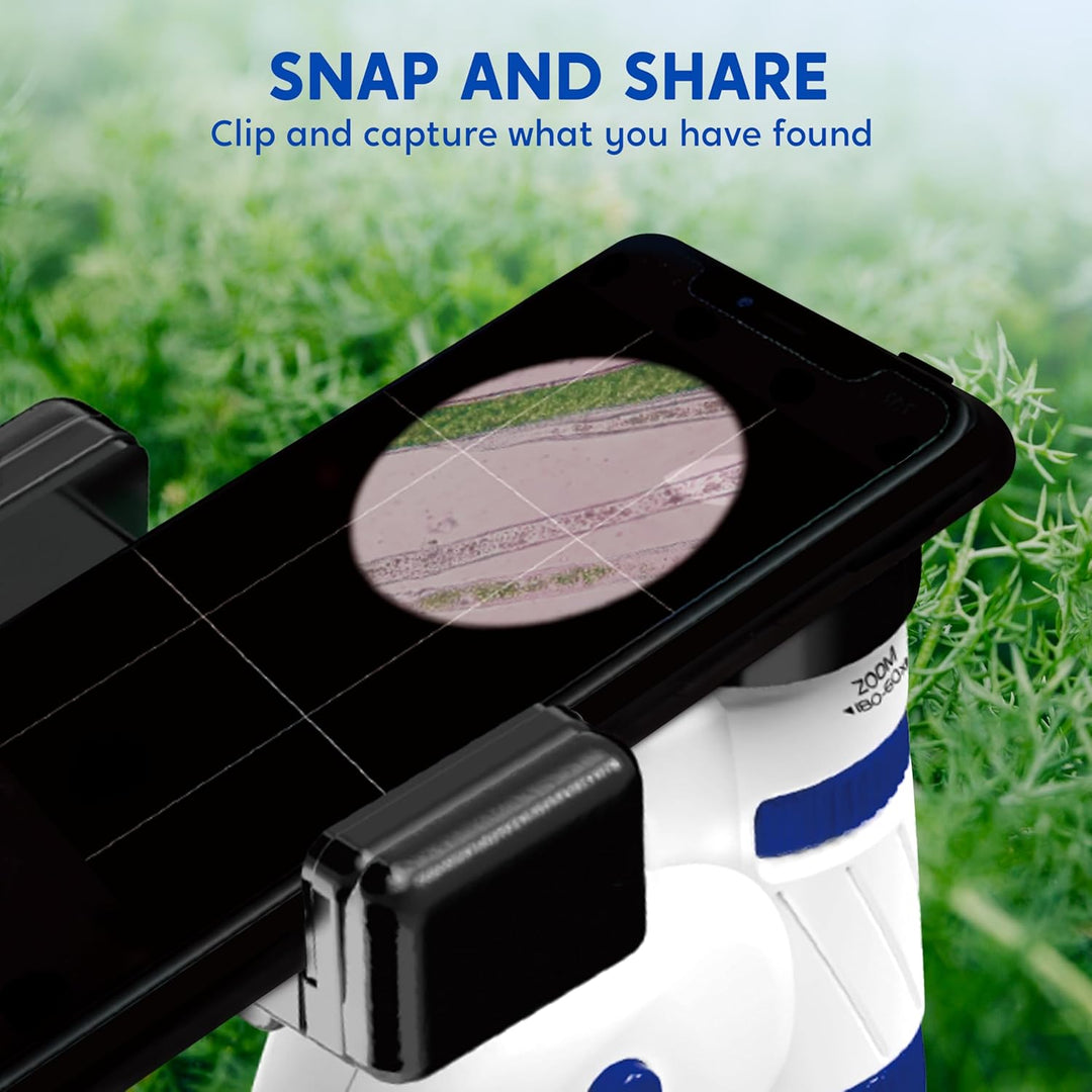 Klever Kits Mikroskop für Kinder, 2-in-1 Tragbares Digitales Mikroskop Set, Schwarz, LED-Beleuchtung