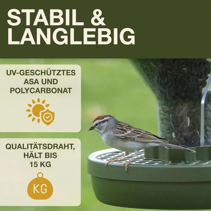 SWISSINNO Vogel-Futtersilo Davos SMART Birds. Füttern Sie Vögel - Nicht Nagetiere! Robust + Zuverläs