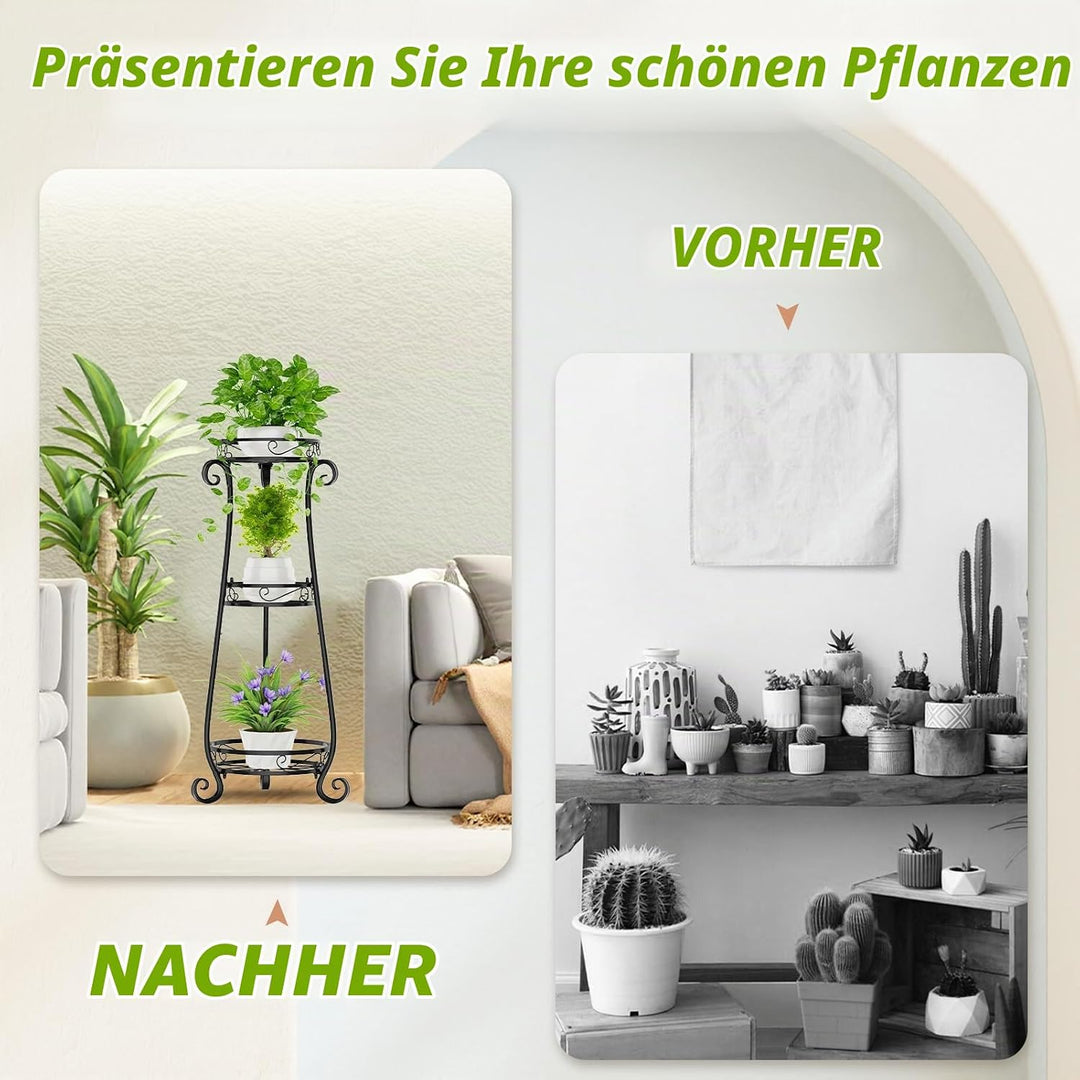 JC-Houser 3 Etagen Blumenständer Pflanzenständer Metall, 87cm Hoch Blumenregal Pflanzenregal, Rostfr