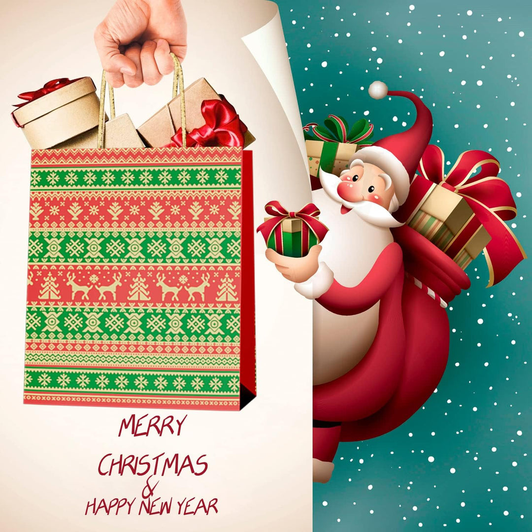 24 Stk Geschenktüten Weihnachten, Weihnachtstüten 27 x 21 x 11 cm, Papiertüten Braun, Kraftpapier Tü