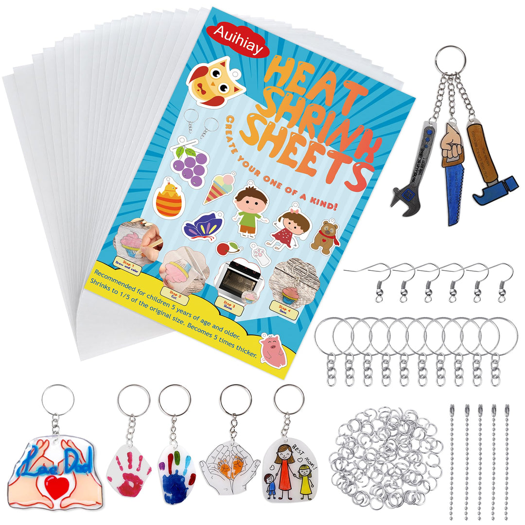 Auihiay 145 Stück Wärmeschrumpf-Plastikfolien-Kit Enthält 20 Stück Schrumpfpapier mit 125 Stück Schl