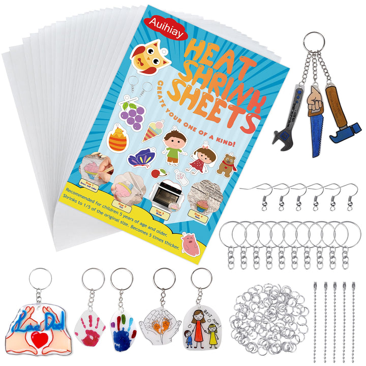 Auihiay 145 Stück Wärmeschrumpf-Plastikfolien-Kit Enthält 20 Stück Schrumpfpapier mit 125 Stück Schl
