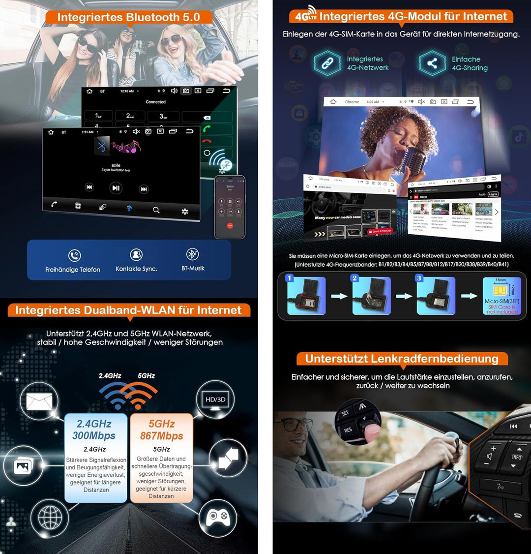 erisin [4+64GB] 8 Kern Android 14 Autoradio Navi für Mercedes A/B Klasse W169 W245 Sprinter Viano VW