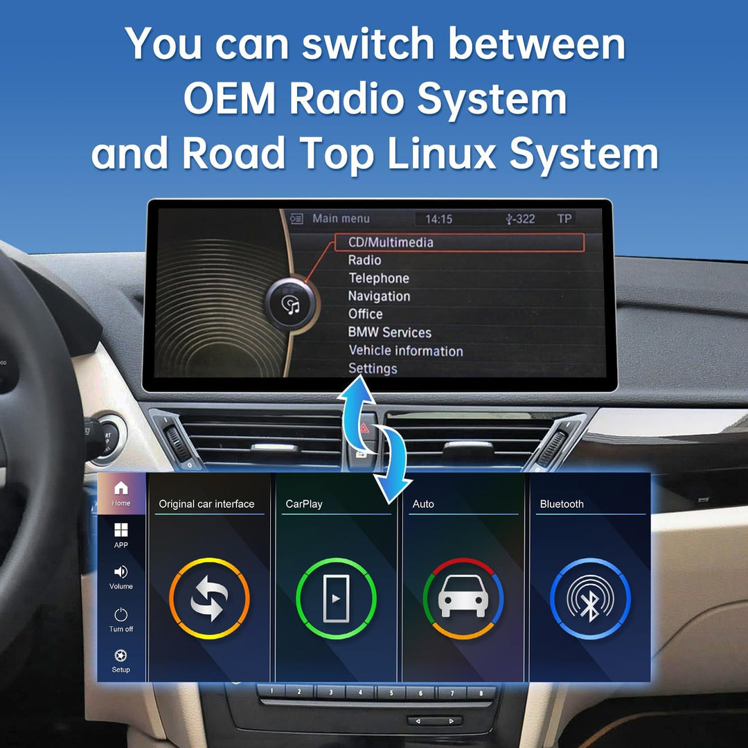Road Top 12,3 Zoll Ultraschmaler Autoradio Carplay für BMW X1 E84 mit CIC | 2009-2015 Jahr, Linux HD