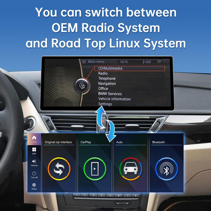 Road Top 12,3 Zoll Ultraschmaler Autoradio Carplay für BMW X1 E84 mit CIC | 2009-2015 Jahr, Linux HD