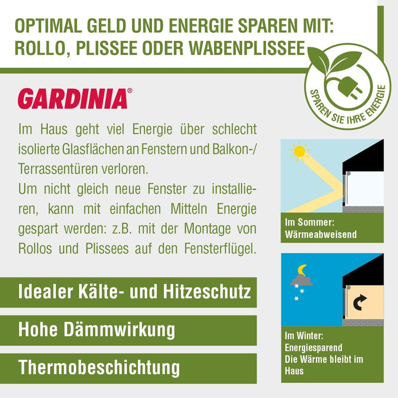 GARDINIA EASYFIX Rollo mit Thermo-Rückseite zum Klemmen oder Kleben, Verdunklungsrollo ohne Bohren,