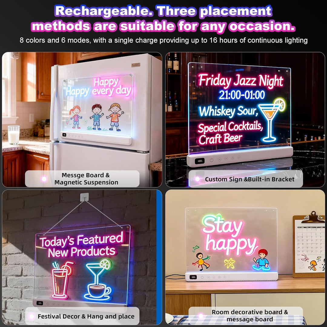Cosmody LED Zeichenbrett für Kinder mit Ein/Aus-Schalter, Acryl Weiss 1*Zeichentafel, Weiss 1*Zeiche