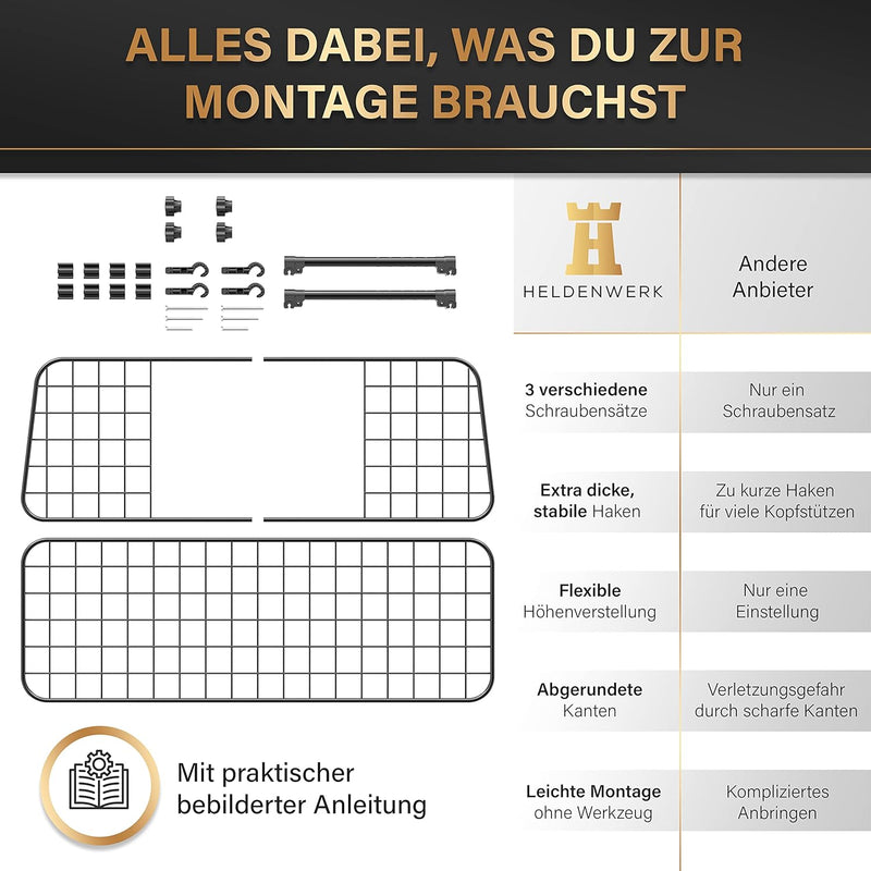 Heldenwerk Universal Kofferraum Trenngitter für Hunde - Auto Hundegitter zum Transport für deinen Hu