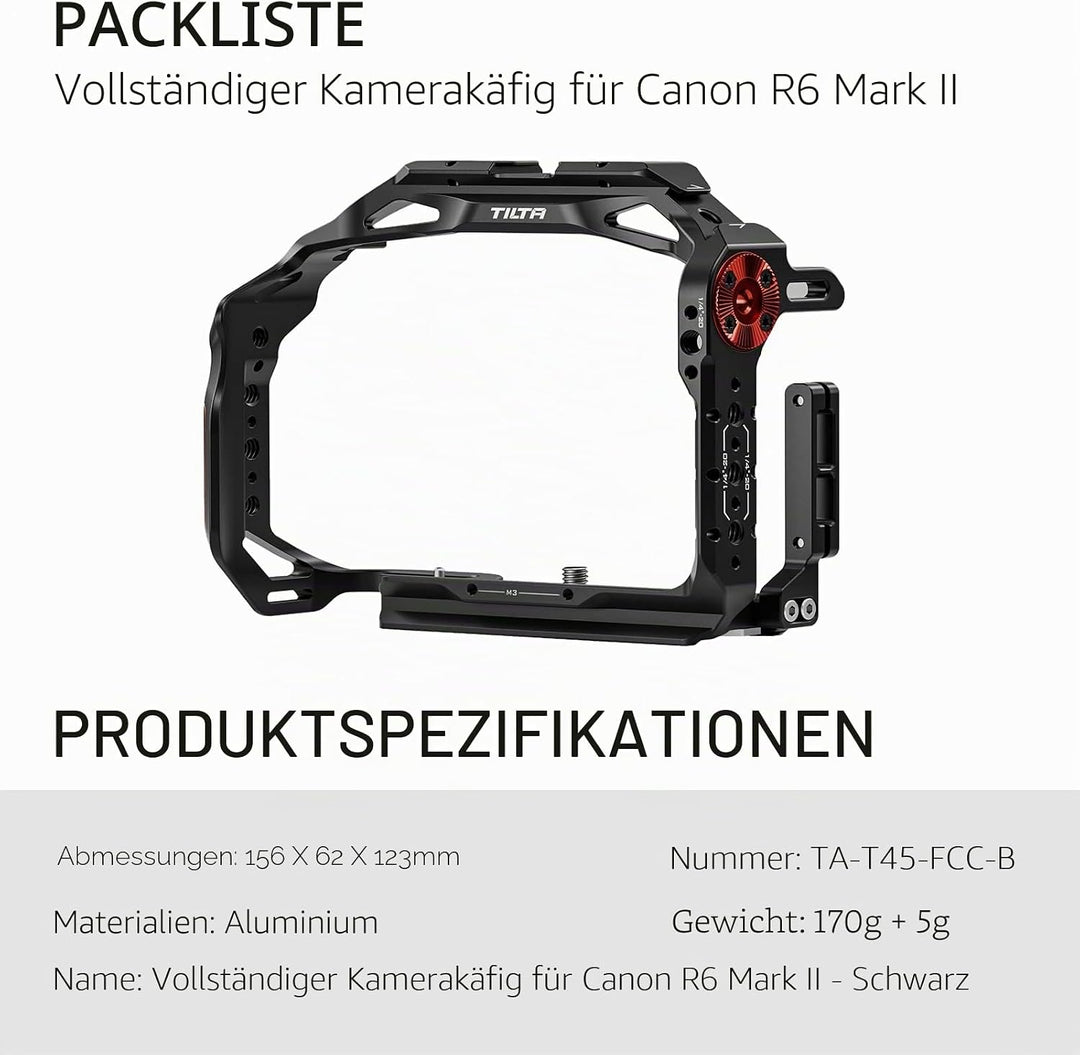 Tilta Full Camera Cage for R6 Mark II with Micro HDMI USB-C Cable Clamp, Cold Shoe Receiver, NATO ra