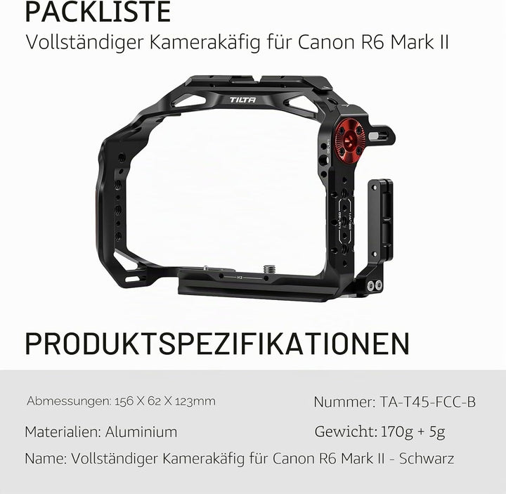 Tilta Full Camera Cage for R6 Mark II with Micro HDMI USB-C Cable Clamp, Cold Shoe Receiver, NATO ra