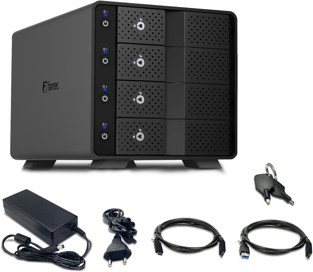 FANTEC MB-X4U31 4fach USB3.2 Gen2 Festplattengehäuse für 4X SATA 3,5/2,5 Zoll SSDs und HDDs, Transfe