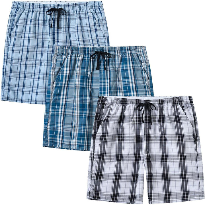 MoFiz Schlafshorts Jungen Baumwolle Kurz Pyjamahose Schlafanzug Karierte Hose Loungewear Nachtwäsche
