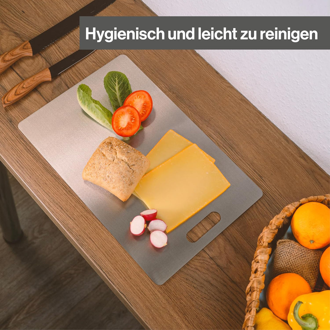 Edelstahl Schneidebrett - Für Fleisch, Fisch & Gemüse - Hygienisches Schneidbrett Metall - Stahl Bre