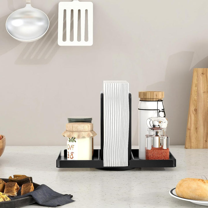 Drehbarer Serviettenhalter Schwarz, Serviettenhalter aus Metall mit Caddy für Salz- und Pfefferstreu