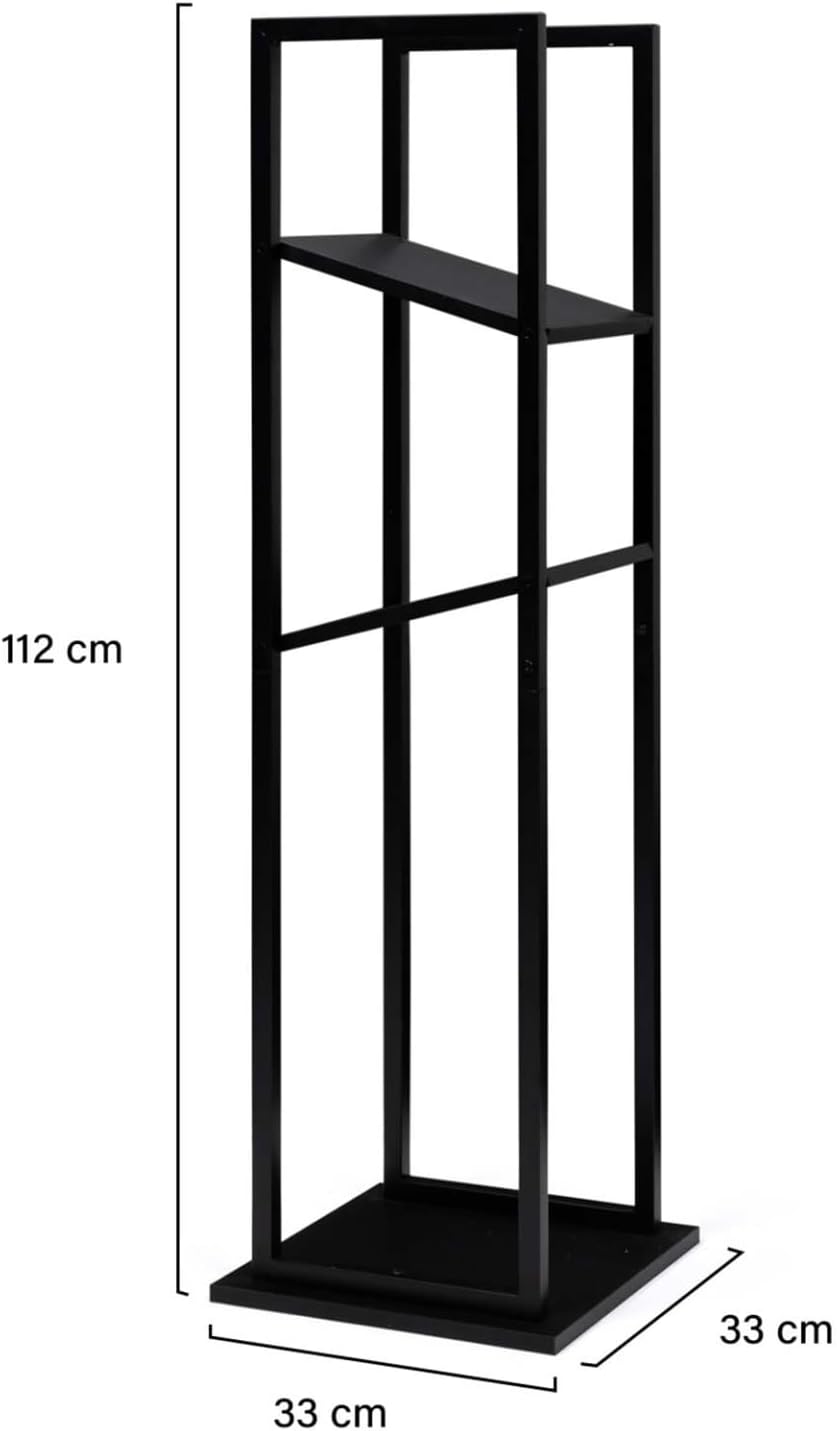 IDMarket - Vertikaler Kaminholzständer aus schwarzem Stahl mit 2 Regalen H.112 cm