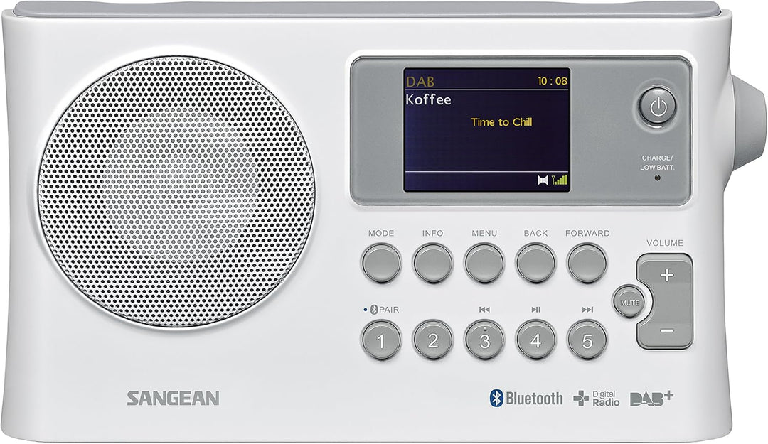 Sangean BTR-160 tragbares Digitalradio (DAB+/UKW-RDS/Bluetooth/Dual-Alarm) weiss