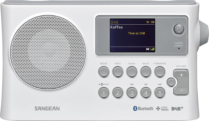 Sangean BTR-160 tragbares Digitalradio (DAB+/UKW-RDS/Bluetooth/Dual-Alarm) weiss