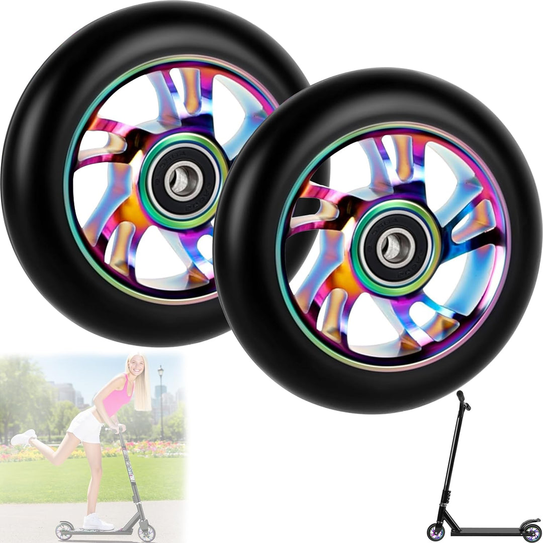 Stunt Scooter Rollen, 2 PCS Ersatzräder für Scooter, 100mm Roller Reifen mit ABEC, Aluminium Roller