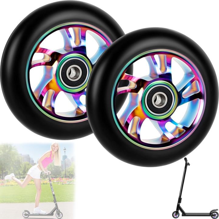 Stunt Scooter Rollen, 2 PCS Ersatzräder für Scooter, 100mm Roller Reifen mit ABEC, Aluminium Roller