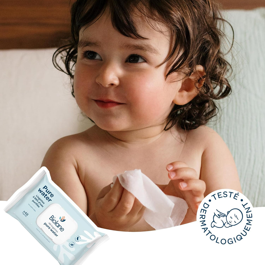 BIOLANE - Baby-Reinigungstücher Pure Water – 6 x 48 Stück (288 Tücher) – 99% gereinigtes Wasser – re