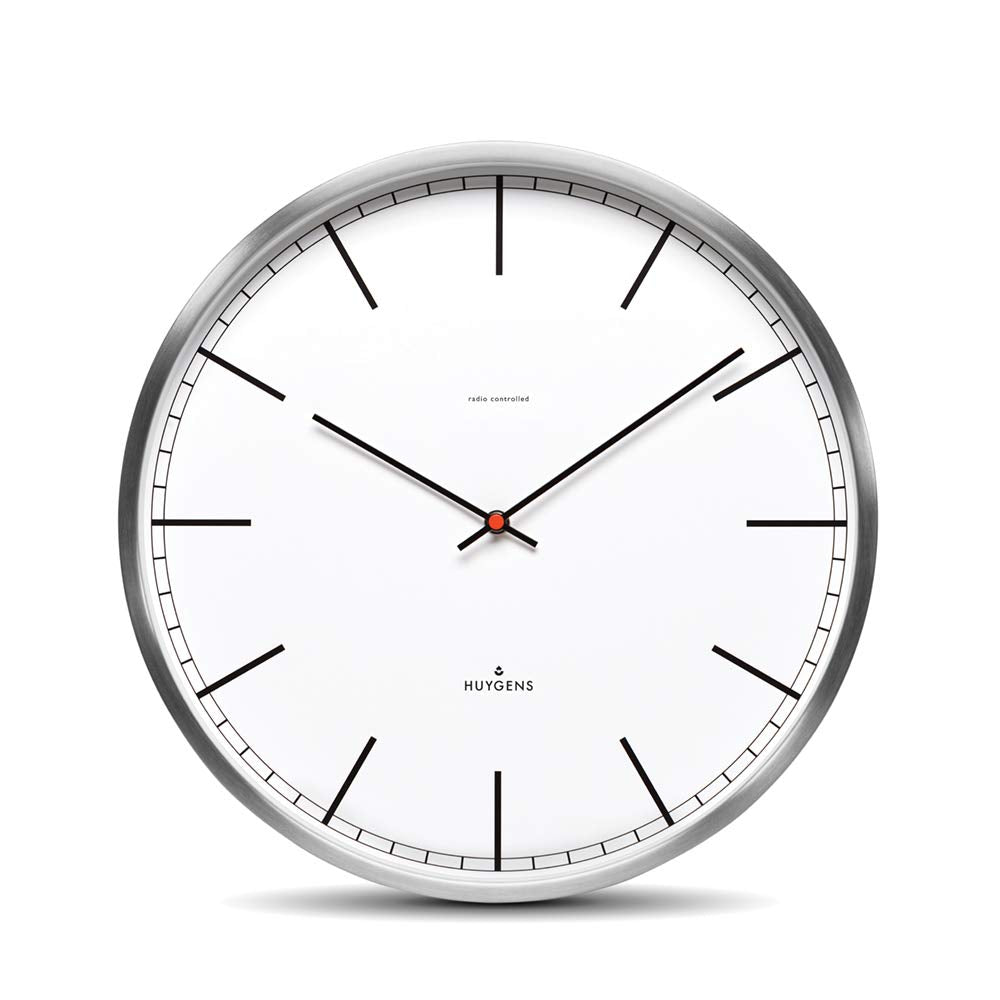 Huygens One Index 35cm Wanduhr aus Edelstahl Funkfernsteuerung Uhrwerk CET